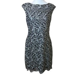 Lauren Ralph Lauren Cocktail‎ Dress Size 6 Scalloped Metallic Lace Event Evening